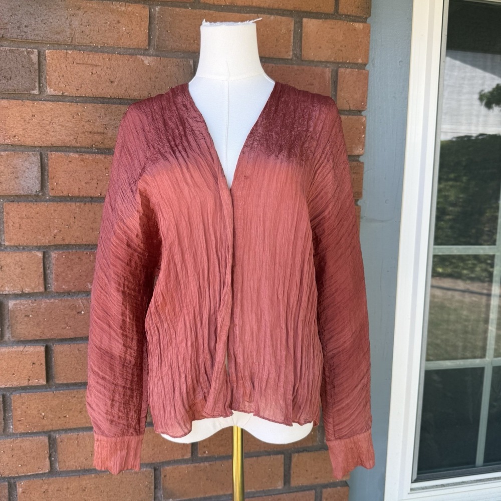 Vince Double‎ V-Neck Crinkle Blouse Long Sleeve | Rust | Women's Size Medium